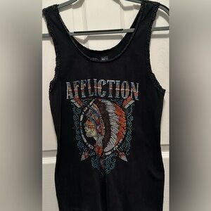 Affliction Tank Top. Black with beautiful crystal design Size XL Good condition